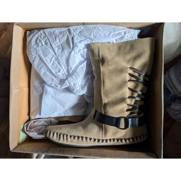 Free People Boots Suede Womens 7 Sand Coronado Moccasins Boho Mid Calf Rustic - Picture 2 of 2